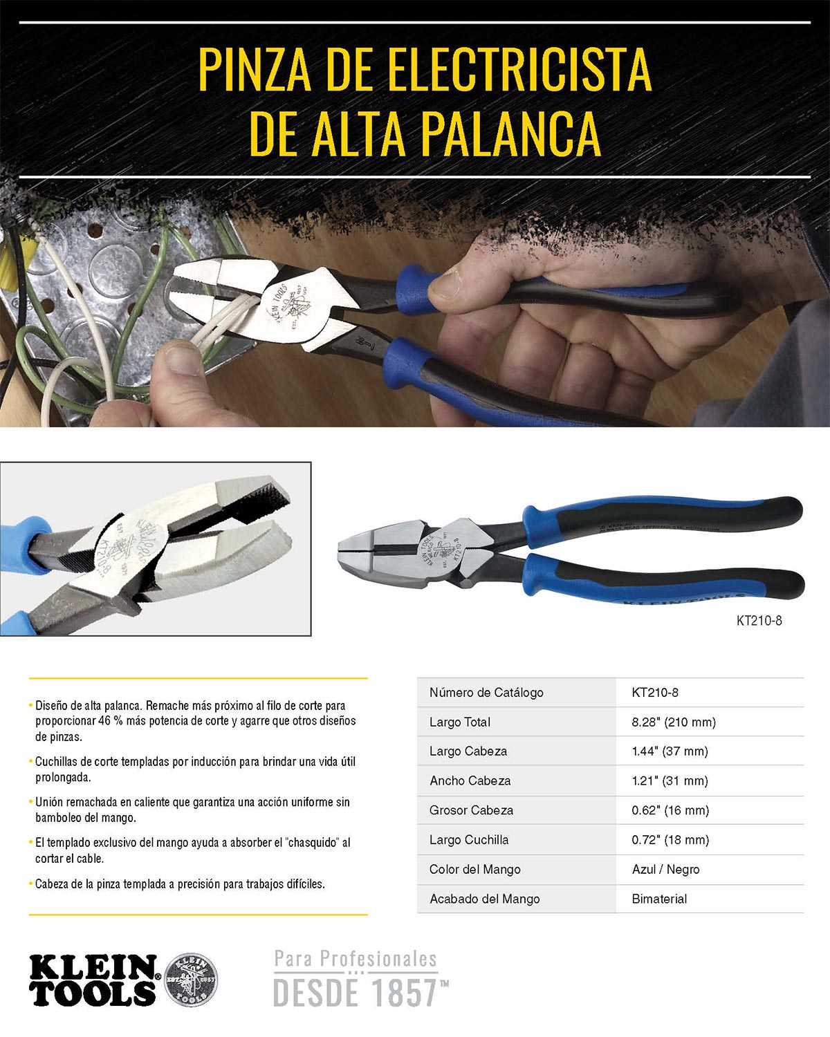 Pinza de Electricista Alta Palanca Klein Tools